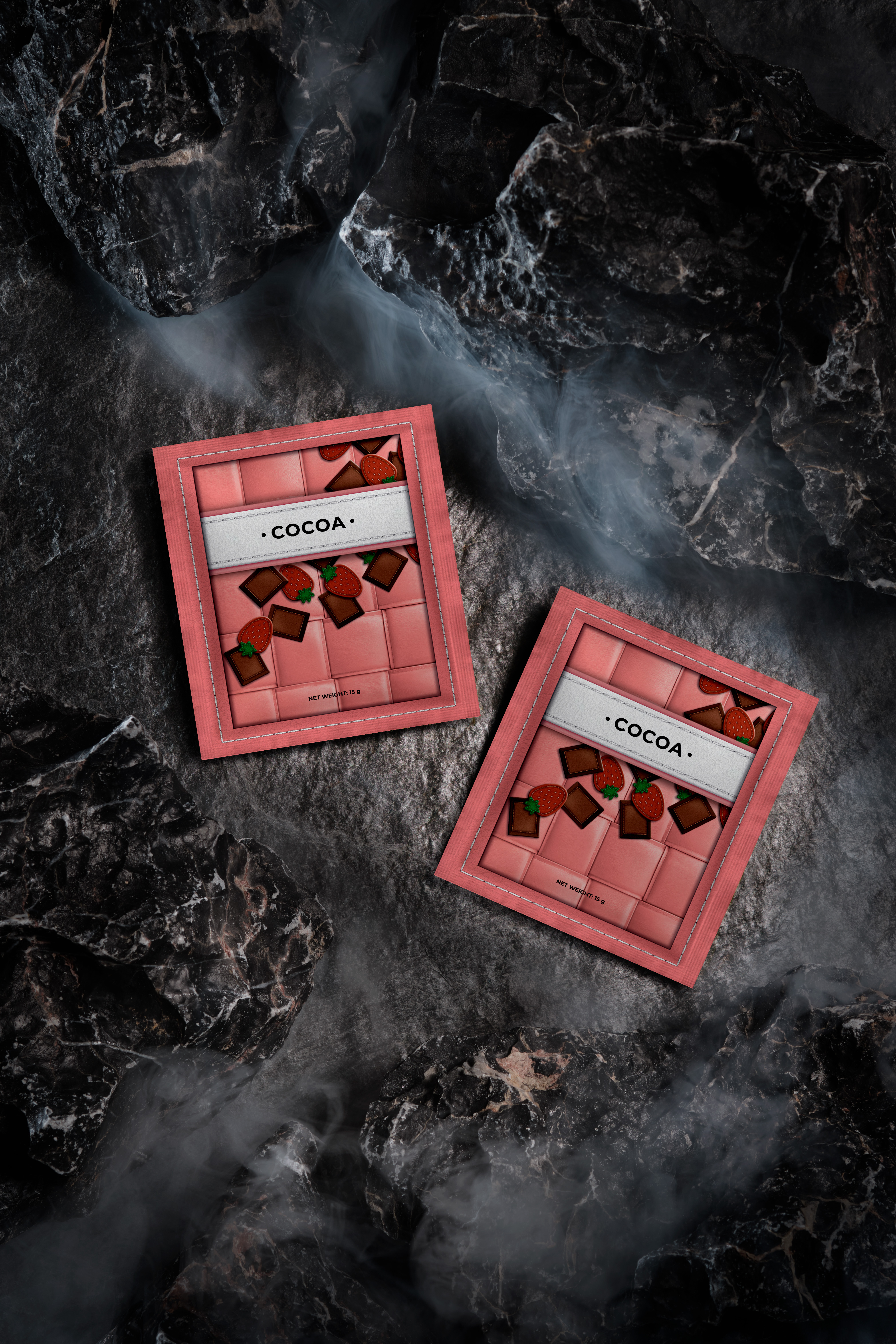 sachets of strawberry cocoa product